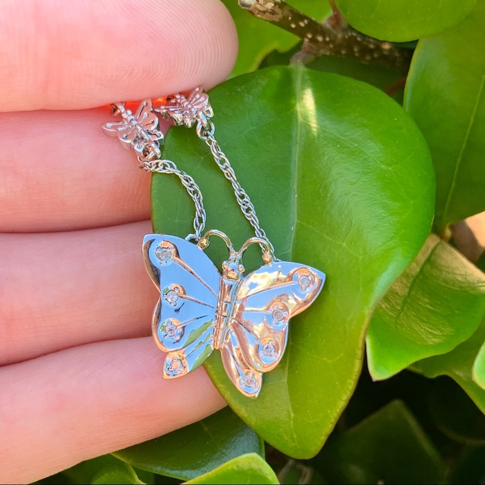 Bradford Exchange Butterfly Kisses Diamond Necklace BGE .925 Sterling Silver
